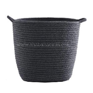 Black Color Laundry Baskets Foldable Cotton Rope Storage Baskets