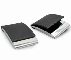 Business Card Holder PU Leather N Metal Foldable