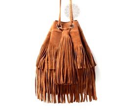 Brown Drawstring Fringe Bag