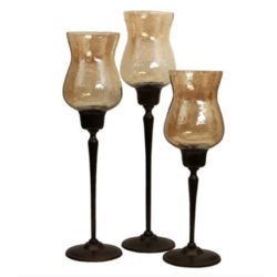 Bronze Metal with Gold Luster Glass Hurricane Candle Holder