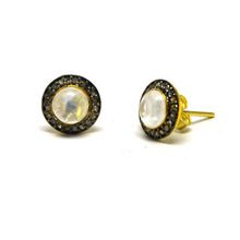 Moonstone Gemstone Diamond Pave Designer Stud Earrings