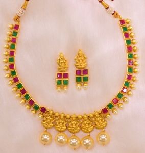 Indian Temple Jewelry Bridal Necklace Earring Gemstones Set