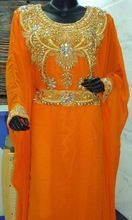 orange golden work abaya