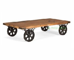 Industrial Wheel Wooden Coffee Table