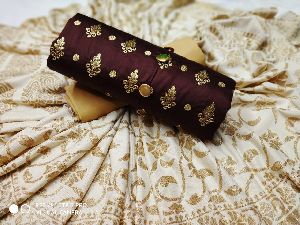 Brown Embroidered Dress Material
