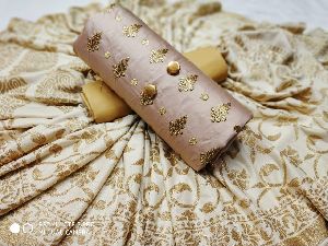Chikoo Embroidered Dress Material