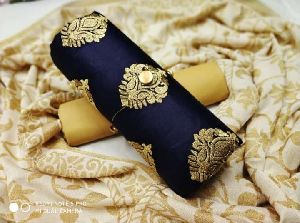 Navy Blue Embroidered Dress Material