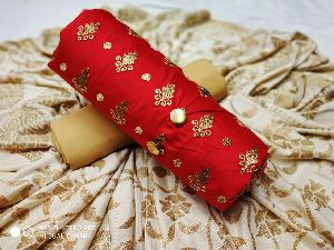 Red Embroidered Dress Material