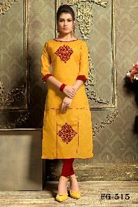 Yellow Khadi Cotton Kurti