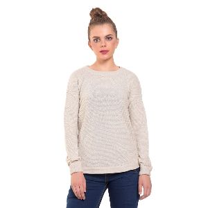 Classic crem high-low back zipper sweater for women