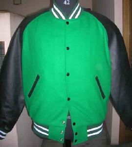 Sale Plain Green and Black Varsity Jacket