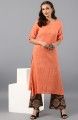 Peach Plain Cotton Straight Kurta