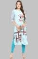 Sky Blue Crepe Floral Print Straight Kurta