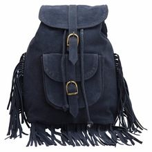 Pure Suede Leather Tassels Backpack