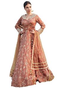 Light Salmon Taffeta Silk Party Wear Suit