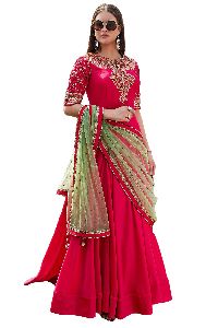 Pink Taffeta Silk Party Wear Suit