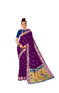 Wedding Wear Purple Paithani Silk Saree