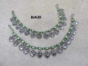 Tip Top Fashions Silver Plated Green Anklet Set