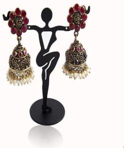 ASA 925 Silver Antique Jhumki Earring, Color : Pink Zircon