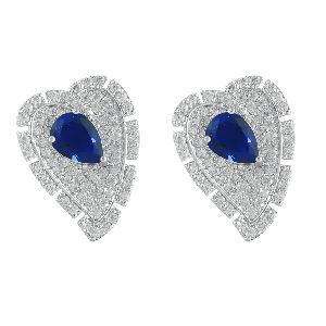 RHODIUM-PLATED BLUE-HEART EARRINGS FOR WOMEN