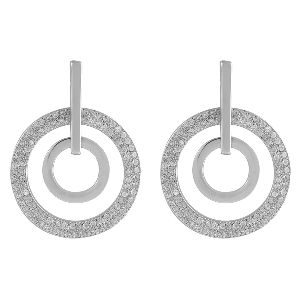 RHODIUM-PLATED TWO-CIRCLE EARRINGS FOR WOMEN
