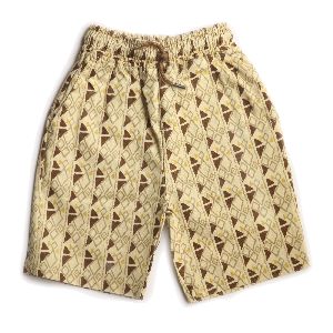 BEIGE WOVEN PRINTED SHORTS WITH RIB