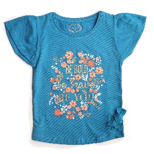 BLUE TOP WITH PRINT AND EMBROIDERY