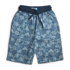 BLUE WOVEN PRINTED SHORTS WITH RIB
