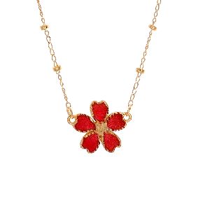 Gold Flower Necklace With Colored Enamel