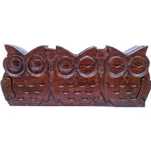 Wooden Rectangle Owl Shaped Puzzle Box