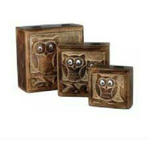 Wooden Square Owl Design Box