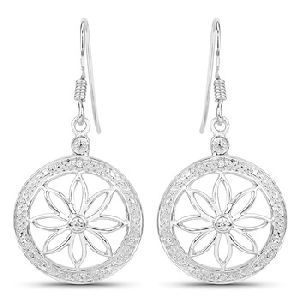 Silver Rhodium Plated White Cubic Zirconia Earrings