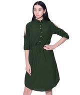 Green High Neck Buttoned Ruffle Dress