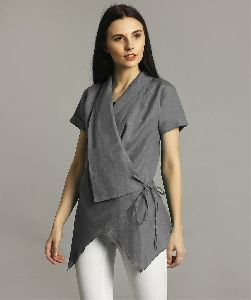 Grey Linen Wrap Shrug