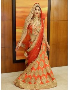 Red Bridal Lehenga Choli With Net Dupatta