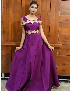 Satin Floral Purple Wedding Gown