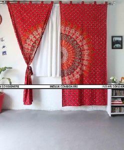 INDIAN COTTON RED WALL HANGING OMBRE MANDALA CURTAIN