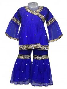 Blue Georgette Festival Wear Lace Work Kids Sharara Style