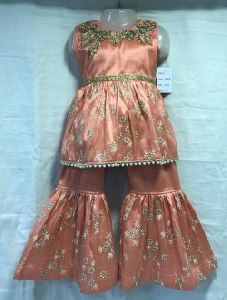 Peach Satin Festival Wear Diamond Work Kids Sharara Style