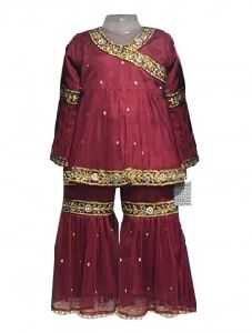 Red Georgette Festival Wear Lace Work Kids Sharara Style