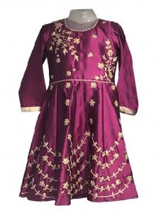  Silk Party Wear Embroidery Work Kids Gown