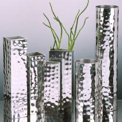 Square,Round Hammer finished recycled aluminum Flower Vase