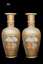 Indian Hand Carved Decorative 24k real gold Cutwork Vintage Marble Flower Pot