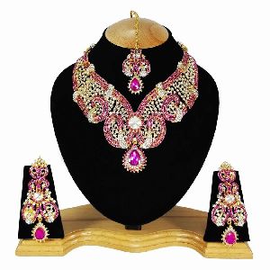 Beaded Designer Gold Plated Party Wear Zircon Jewelry Necklace set