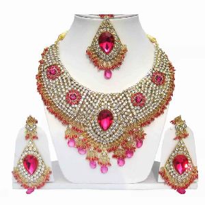 Gold Plated Bollywood Designer Kundan Zircon Necklace set