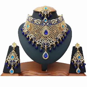 Gold Plated Party Wear Handmade Ethnic Zircon Necklace set
