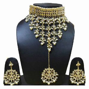 Jadau Stone Look Gold Plated PartyWear Handmade Necklace Jewelry set