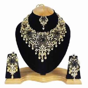 Party wear Zerconic Ethnic Necklace Set In Black