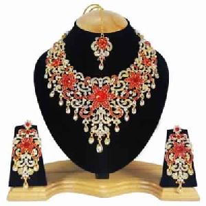 Party wear Zerconic Ethnic Necklace Set In Red