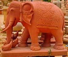 Red Sandstone Elephant Statue